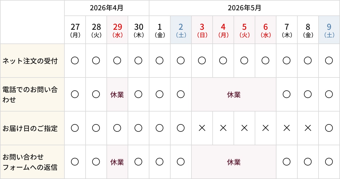 変更・キャンセル・各種お問い合わせについてのカレンダー