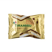 新宿中村屋のティラミス。ほろ苦いコーヒーゼリーと、なめらかなマスカルポーネ入りチーズクリームを、しっとりとしたコーヒー風味のココア生地で包み込んだ、個包装タイプの上品な洋菓子