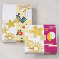 新宿中村屋「あられ・うすあわせ8個入」2折セット（蓋を閉じた状態）上品な化粧箱入りラッピング付き ギフトセット外箱パッケージ画像